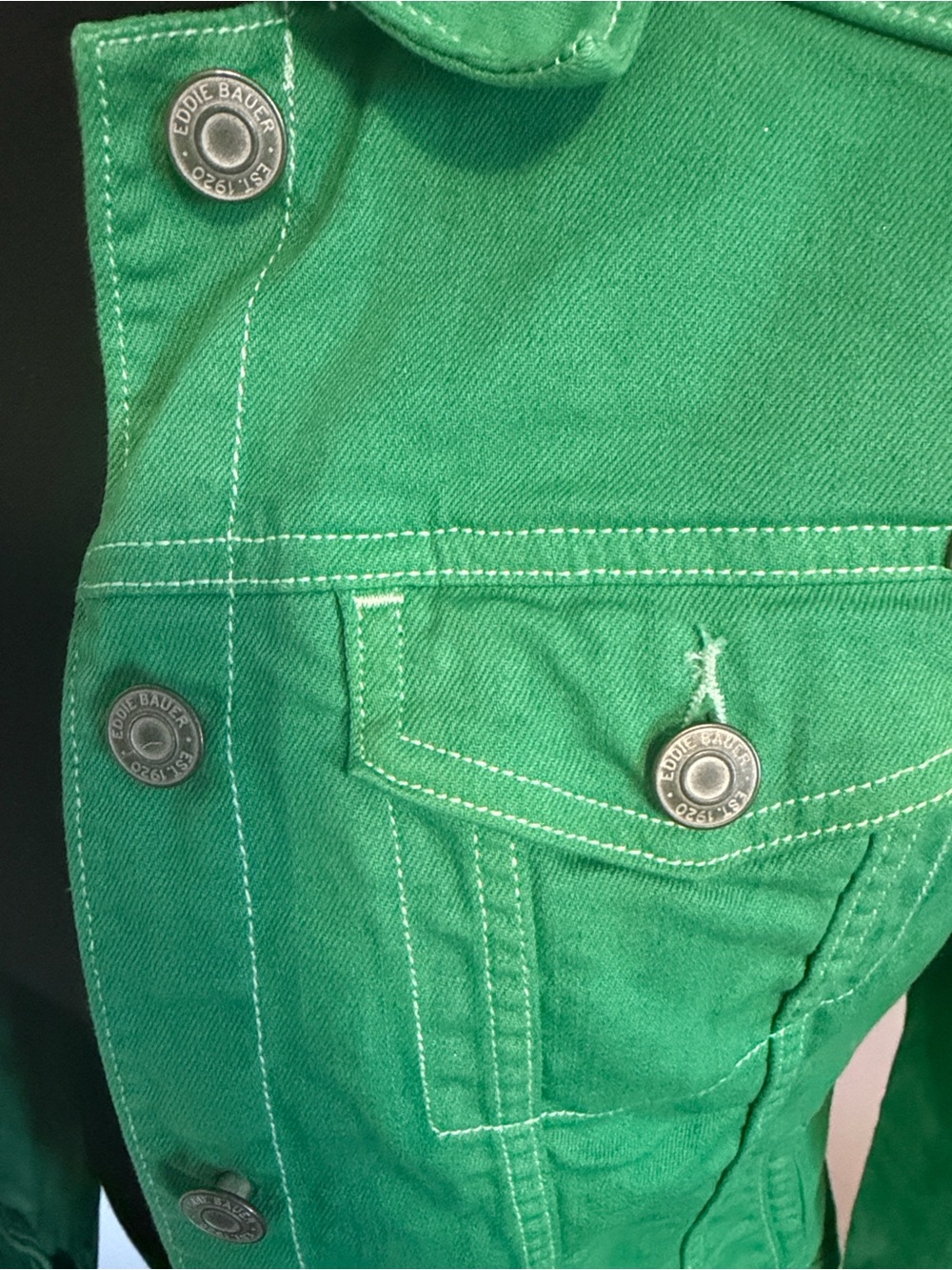 Eddie Bauer Green Denim Jacket - Button-Front Casual Jean Jacket - Picture 6 of 7